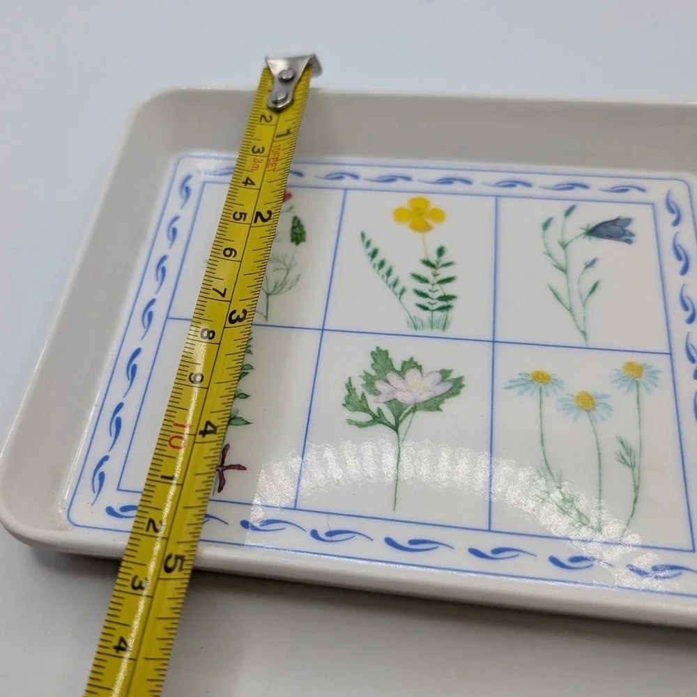 Vtg Design Imports Ltd Trinket Tray White Floral Botanical Italy Melamine 80s‎